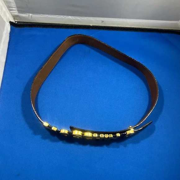 MOSCHINO REDWALL BLCK LEATHER BELT GOLD LOGO MONOGRAM 401020 SIZE 40 MOSCHINO REDWALL BLCK LEATHER BELT GOLD LOGO MONOGRAM 401020  main image 2